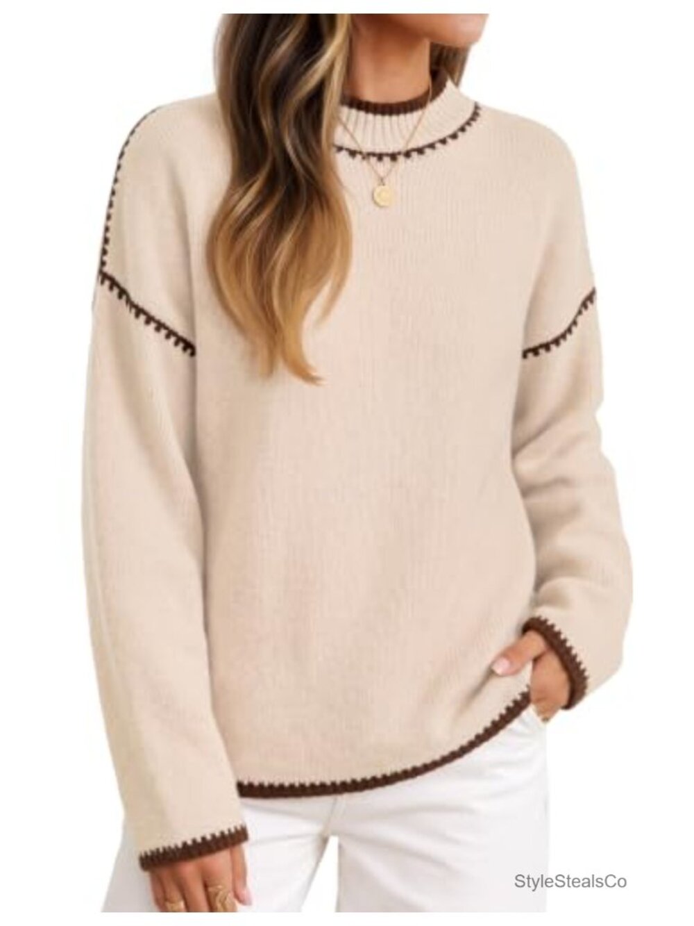 Mock Neck Oversized Sweater Pullover Soft Knit Loose Fit
